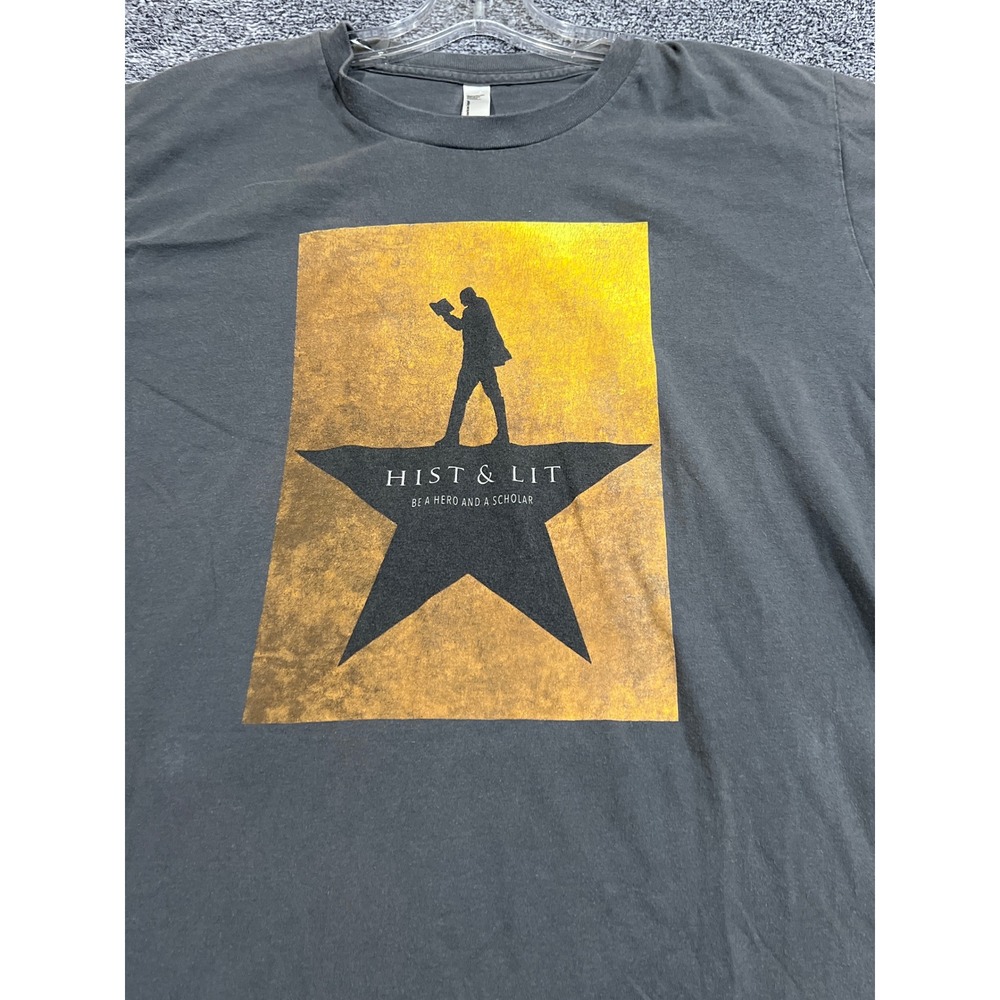American Apparel Hamilton Parody Hist & Lit T-Shirt Gray Medium Broadway Quote